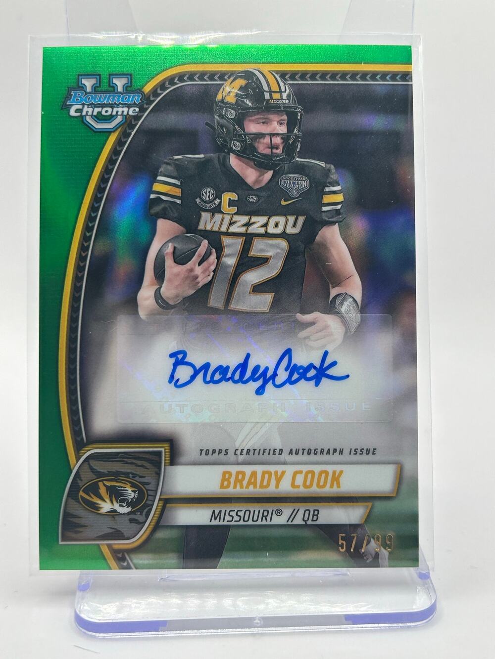 2024 Bowman Chrome University Brady Cook Prospect Green Refractor Auto 57/99 SP